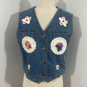 Route 66 Vest Youth Large 14 16 Denim 90s Y2K Western Floral Embroidered